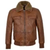 Men’s Fur Collar Brown Bomber Leather Jacket