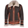 Men’s Brown and Orange Aviator Shearling Bomber Leather Jacket