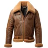 B3 Brown Fur Collar Shearling Leather Jacket For Men’s