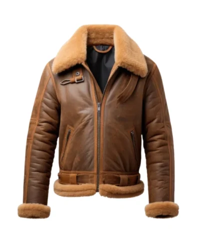 B3 Brown Fur Collar Shearling Leather Jacket For Men’s