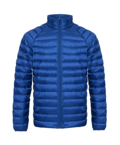 Blue Quilted Zip-Up Jacket For Mens