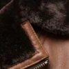 Mens Lambskin Leather Shearling Brown Moto Jacket Close Up Collar