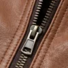 Mens Lambskin Leather Shearling Brown Moto Jacket Close Up Front Zip