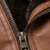 Mens Lambskin Leather Shearling Brown Moto Jacket Close Up Front Zipper