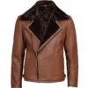 Brown Leather Shearling Moto Jacket For Men's