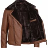 Mens Leather Shearling Brown Moto Jacket Back View