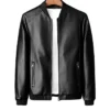 Slim Fit Black Bomber Leather Jacket For Mens