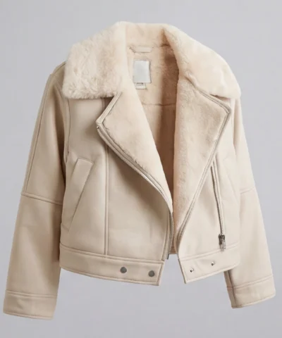 Shearling Off White Leather Jacket For Womens