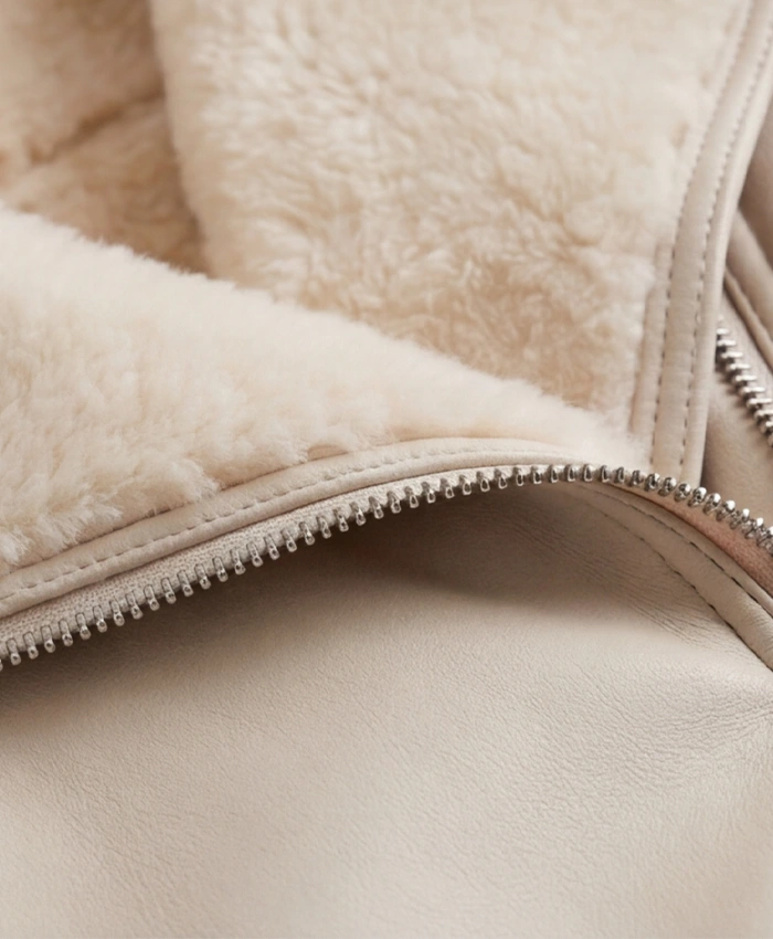 Shearling Off White Leather Jacket Womens