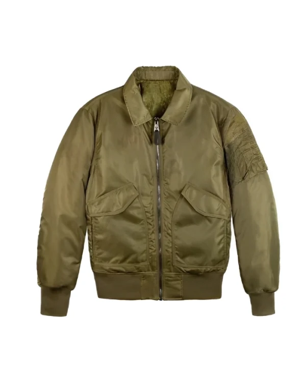 Mens Olive Zip-Up Bomber Jacket