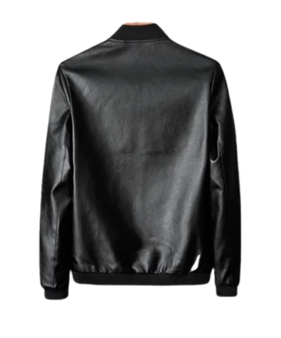 Mens Slim Fit Black Bomber Leather Jacket