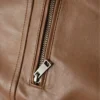 Slim Fit Shirt Collar Brown Leather Jacket For Mens Chest Zip Close Up