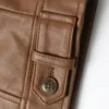 Slim Fit Shirt Collar Brown Leather Jacket For Mens Close Up Hemline