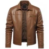 Mens Slim Fit Shirt Collar Brown Leather Jacket