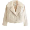Women’s White Faux Shearling Crop Leather Jacket