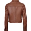 Women’s Brown Cropped Button-Up Leather Jacket