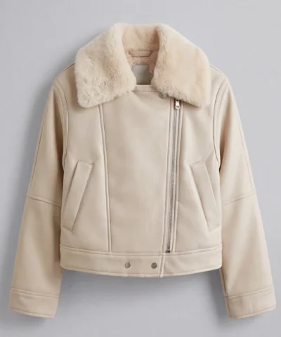 Womens Shearling Off White Leather Jacket