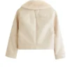Women Faux Shearling White Leather Jacket