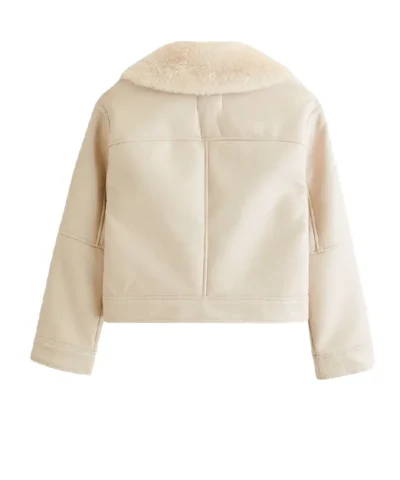 Women Faux Shearling White Leather Jacket