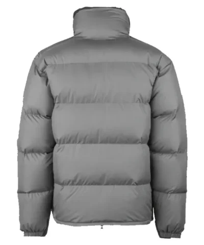 Mens Grey Puffer Hooded Zip-Up Jacket