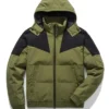 Mens Green And Black Puffer Hooded Jacket