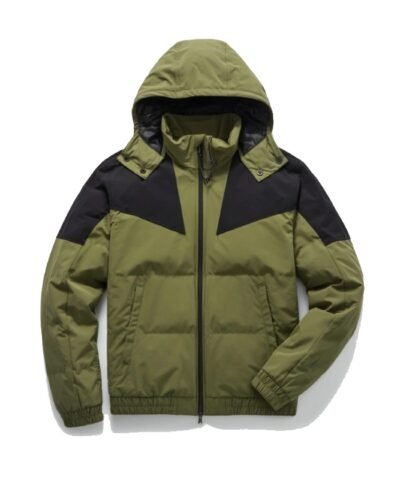 Mens Green And Black Puffer Hooded Jacket