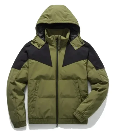 Mens Green And Black Puffer Hooded Jacket