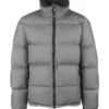 Grey Zipper Puffer Hooded Jacket For Mens