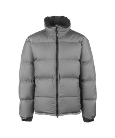Grey Zipper Puffer Hooded Jacket For Mens