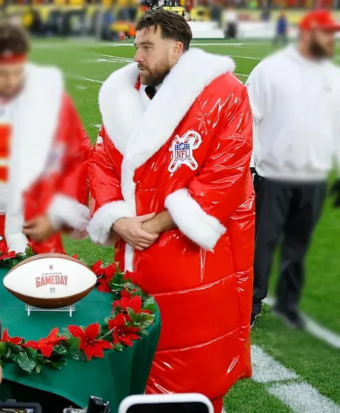 Travis Kelce NFL Chiefs-Red Santa Puffer Coat