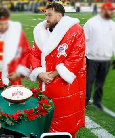 American Footballer Travis Kelce NFL Chiefs-Red Santa Shearling Puffer Coat