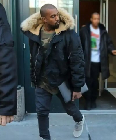 American Rapper Kanye West Fur Hooded Bomber Jacket