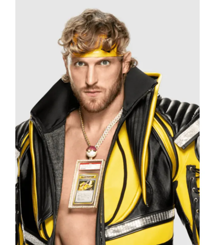 American Wrestler Logan Paul WrestleMania 38 Black and Yellow Hooded Leather Jacket