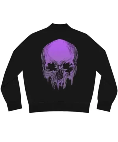 Black Bomber Jacket with Purple Wicked Skull Printed on back