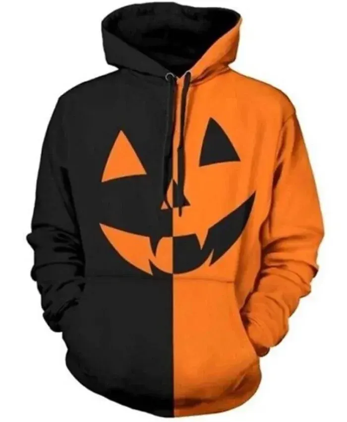 Black and Orange Pumpkin Head Hoodie