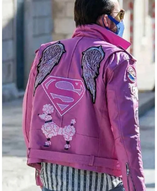 Nicolas Cage Pink Motorcycle Leather Jacket