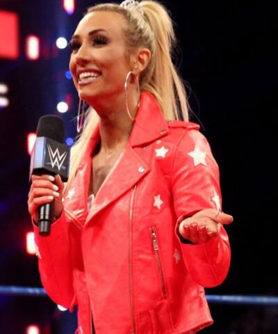 Carmella Red Leather Biker Jacket with White Stars