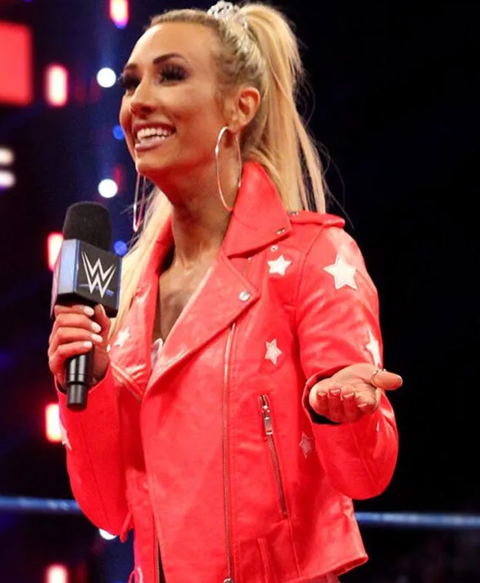 Carmella Red Leather Biker Jacket with White Stars