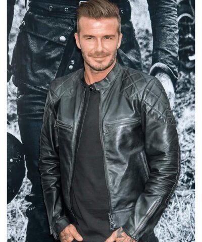 David Beckham Racer Black Quilted Leather Jacket