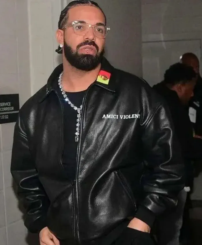 Aubrey Drake Graham Amici Violente Black Leather Bomber Jacket