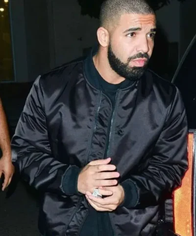 Canadian Rapper Drake Black Satin Bomber Jacket