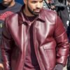 Drake Maroon Bomber Leather Jacket