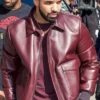 Drake Maroon Bomber Leather Jacket