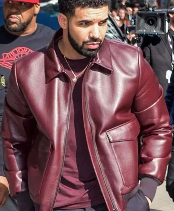 Drake Maroon Bomber Leather Jacket