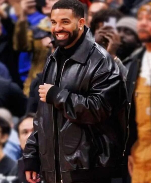 Drake NBA Raptors VS Warriors Game Black Leather Bomber Jacket