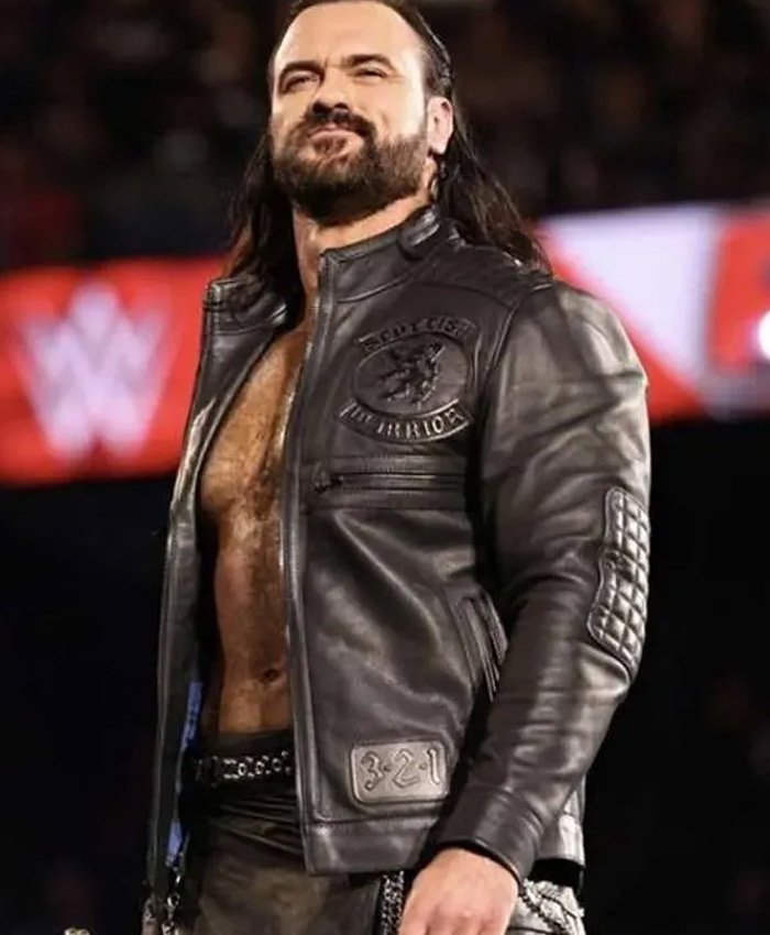 Drew McIntyre Scottish Wrestler Quilted Black Leather Jacket