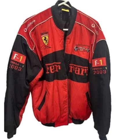 F1 Ferrari Red and Black Bomber Jacket