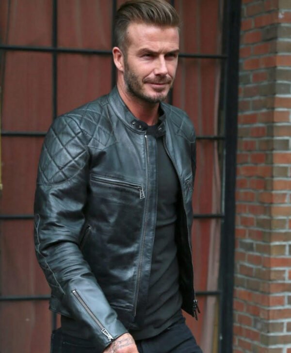 Footballer David Beckham Black Quilted Leather Jacket