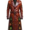 Gothic Halloween Pumpkin Brown Leather Coat