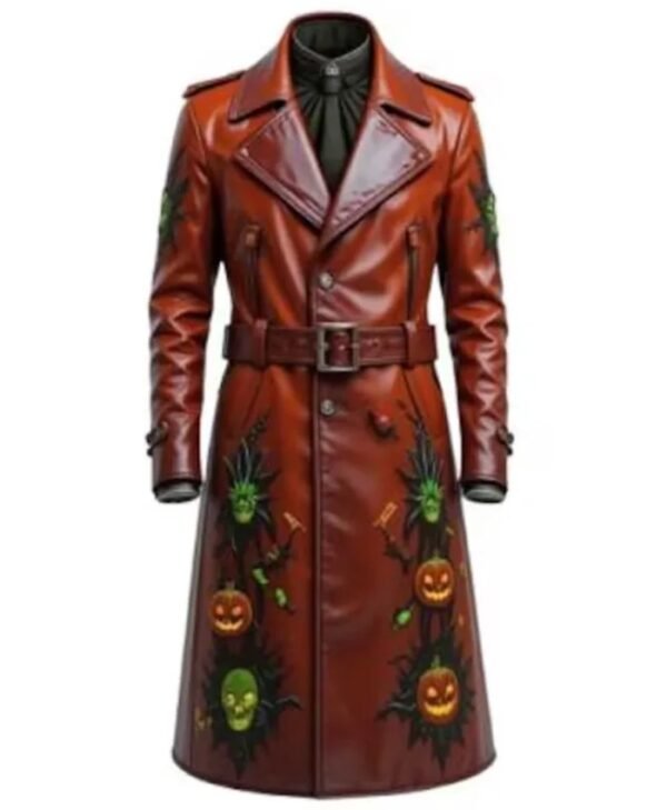 Gothic Halloween Pumpkin Brown Leather Coat